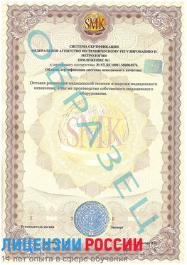 Образец сертификата соответствия (приложение) Тобольск Сертификат ISO 13485